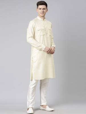 Cream pathani kurtas 4