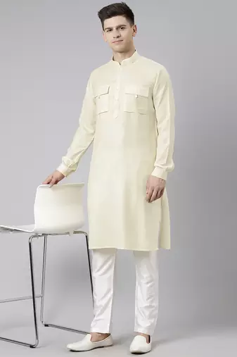 Cream pathani kurtas