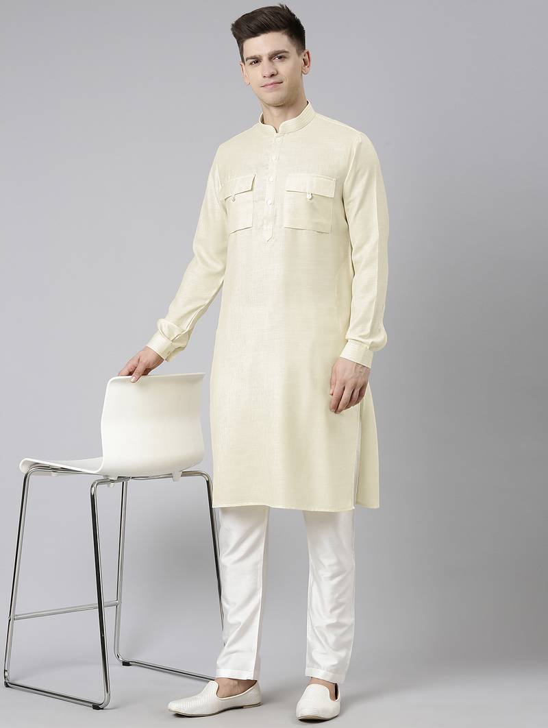 Cream pathani kurtas
