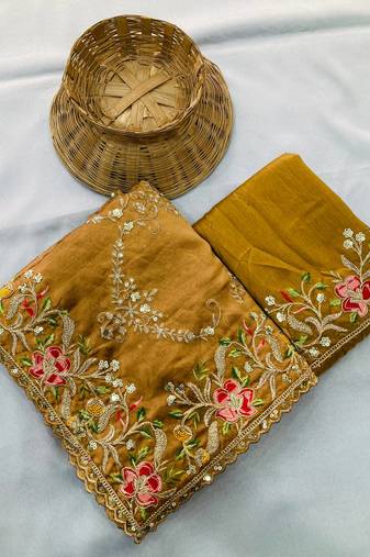 Brown Party Wear Soft Rangoli  Silk Saree