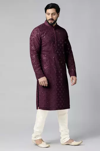 Purple mirror embroidery kurtas