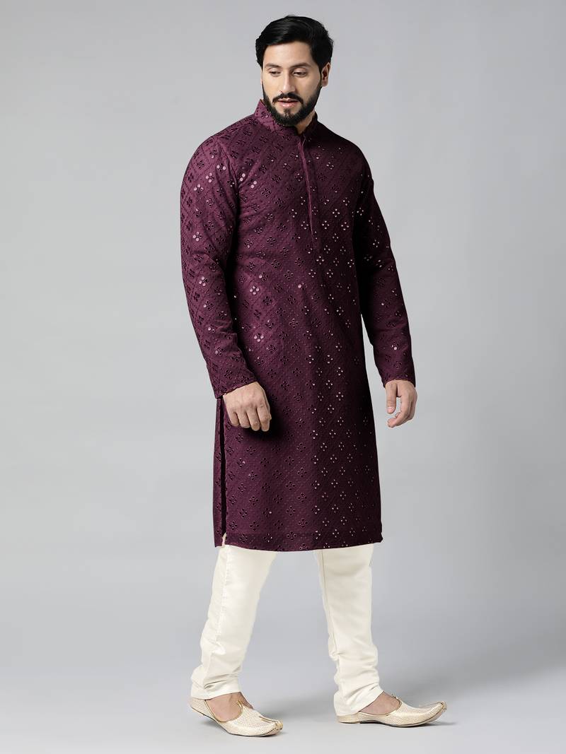 Purple mirror embroidery kurtas