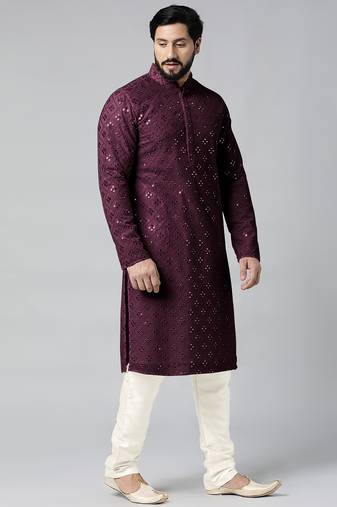 Purple mirror embroidery kurtas