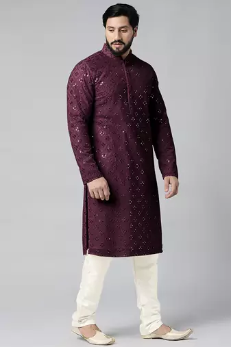 Purple mirror embroidery kurtas