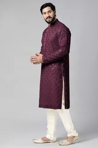 Purple mirror embroidery kurtas