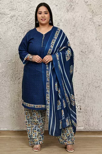 Rajnandini blue cotton blend printed ready to wear patiala salwar suit