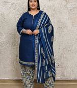 blue cotton blend printed ready to wear patiala salwar suit