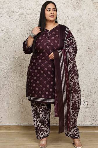 Rajnandini wine cotton blend printed ready to wear patiala salwar suit