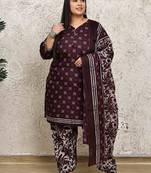 wine cotton blend printed ready to wear patiala salwar suit