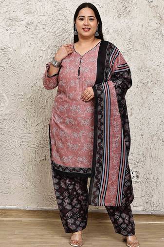 Rajnandini mauve cotton blend printed ready to wear patiala salwar suit