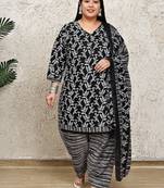 black & white cotton blend printed ready to wear patiala salwar suit