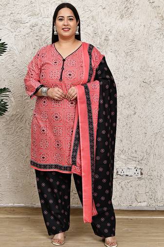 Rajnandini pink cotton blend printed ready to wear patiala salwar suit