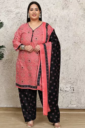 Rajnandini pink cotton blend printed ready to wear patiala salwar suit