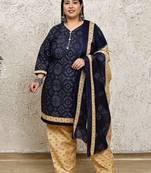 navy blue cotton blend printed ready to wear patiala salwar suit