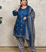 blue cotton blend printed ready to wear patiala salwar suit