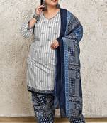 white cotton blend printed ready to wear patiala salwar suit