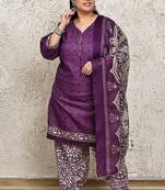 purple cotton blend printed ready to wear patiala salwar suit