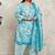 Rajnandini turquoise & white cotton blend printed ready to wear patiala salwar suit