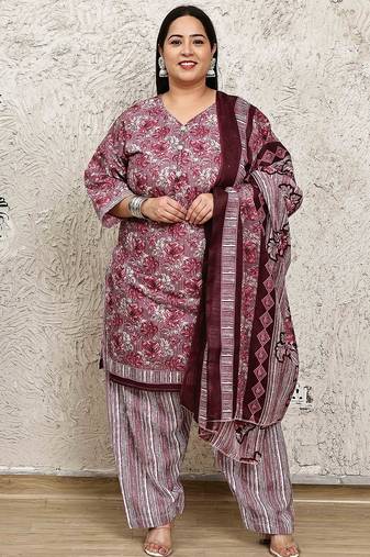 Rajnandini wine cotton blend printed ready to wear patiala salwar suit