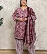 wine cotton blend printed ready to wear patiala salwar suit
