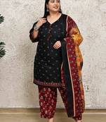 Rajnandini black cotton blend printed ready to wear patiala salwar suit