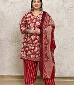 red cotton blend printed ready to wear patiala salwar suit