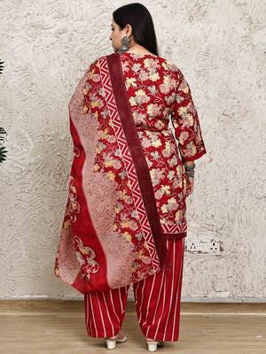 red cotton blend printed ready to wear patiala salwar suit 2