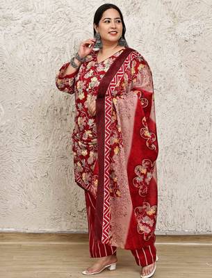 red cotton blend printed ready to wear patiala salwar suit 3