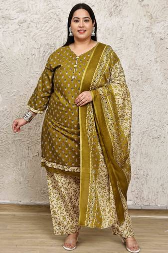 Rajnandini green cotton blend printed ready to wear patiala salwar suit