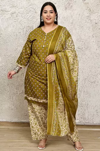 Rajnandini green cotton blend printed ready to wear patiala salwar suit