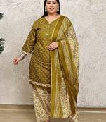 Rajnandini green cotton blend printed ready to wear patiala salwar suit