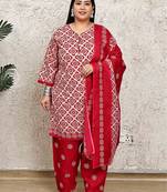 Rajnandini beige & pink cotton blend printed ready to wear patiala salwar suit
