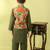 Green printed cotton nehru jacket set