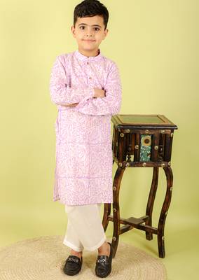Purple printed cotton kurta pyjama 1