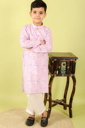 Purple printed cotton kurta pyjama