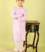 Purple printed cotton kurta pyjama