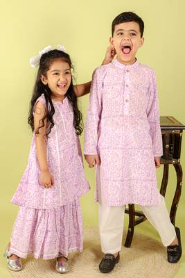 Purple printed cotton kurta pyjama 2
