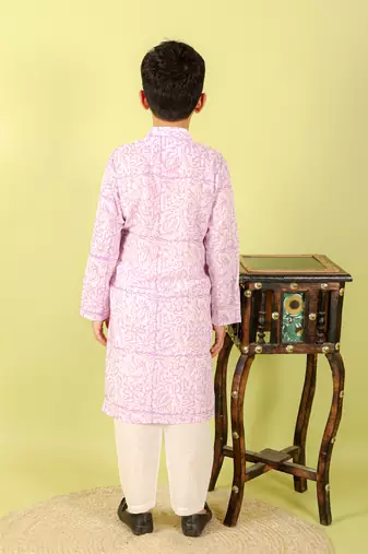 Purple printed cotton kurta pyjama