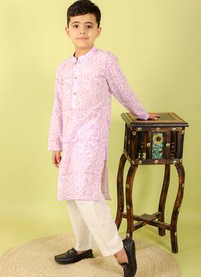 Purple printed cotton kurta pyjama 5