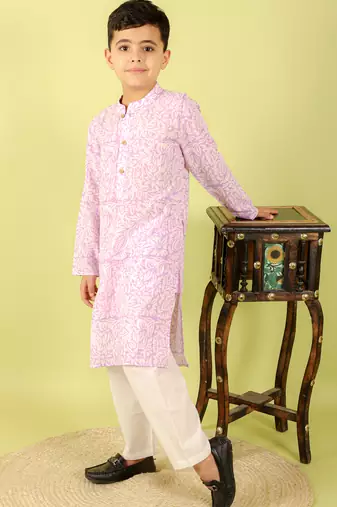 Purple printed cotton kurta pyjama