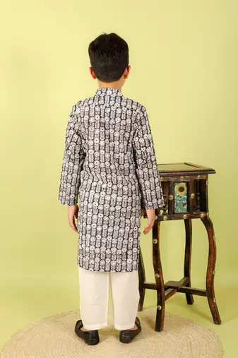 Black printed cotton kurta pyjama