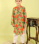 Green printed cotton kurta pyjama
