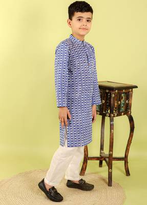 Blue printed cotton kurta pyjama 5