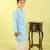 Blue printed cotton kurta pyjama