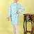 Blue printed cotton kurta pyjama