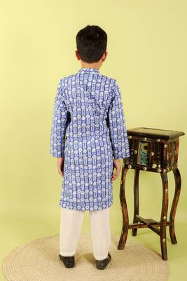 Blue printed cotton kurta pyjama 4