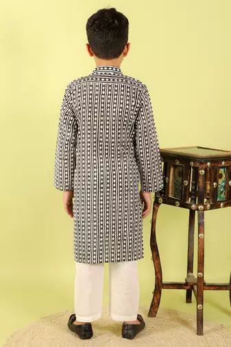 Black printed cotton kurta pyjama