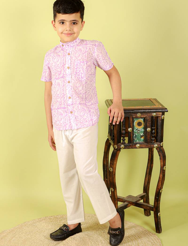 Purple printed cotton shirt