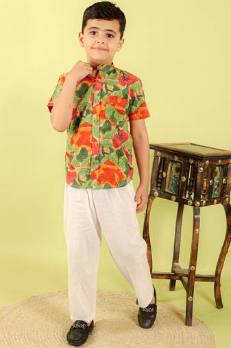 Green printed cotton shirt