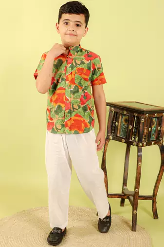 Green printed cotton shirt